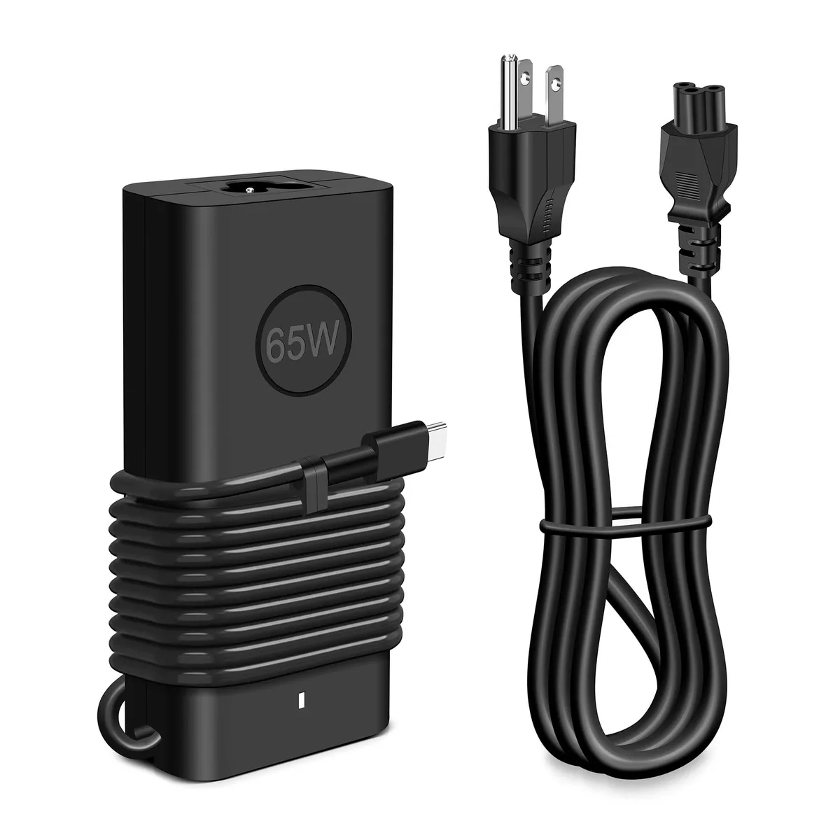Black rectangular USB-C power adapter with detachable AC cord