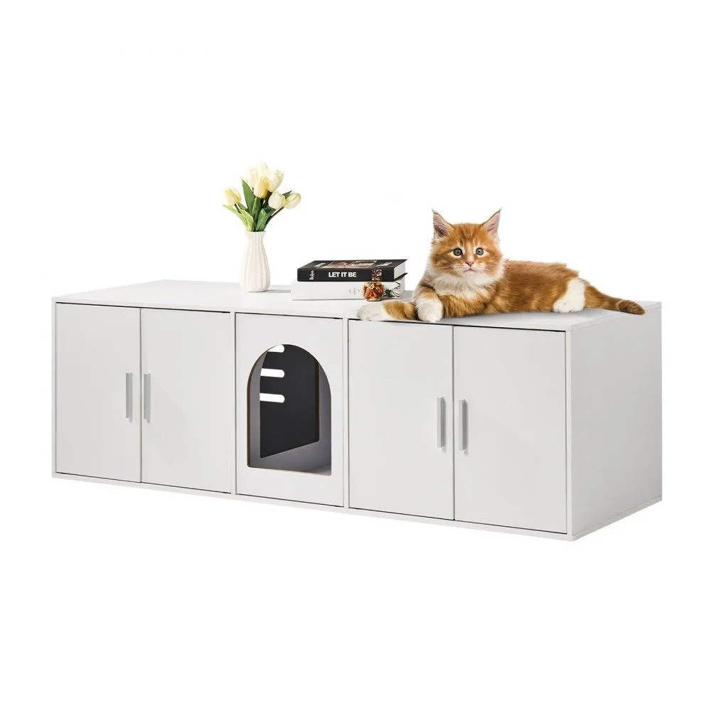 VEVOR VEVOR Cat Litter Box Enclosure Wooden Furniture Hidden 57.9" White — product photo
