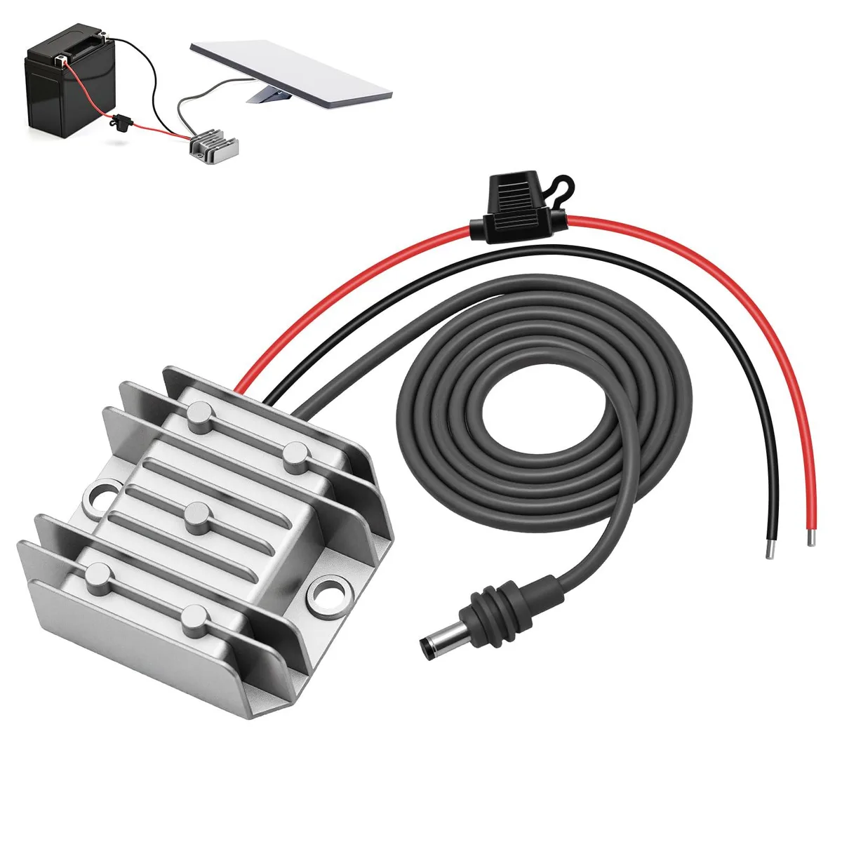 Silver rectangular adapter with fused cable and IP68 housing