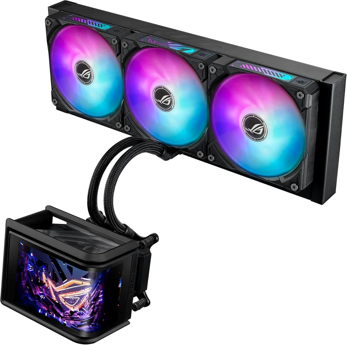 ASUS ASUS ROG RYUO IV SLC 360 ARGB liquid cooler with 6.67-inch AMOLED display — product photo