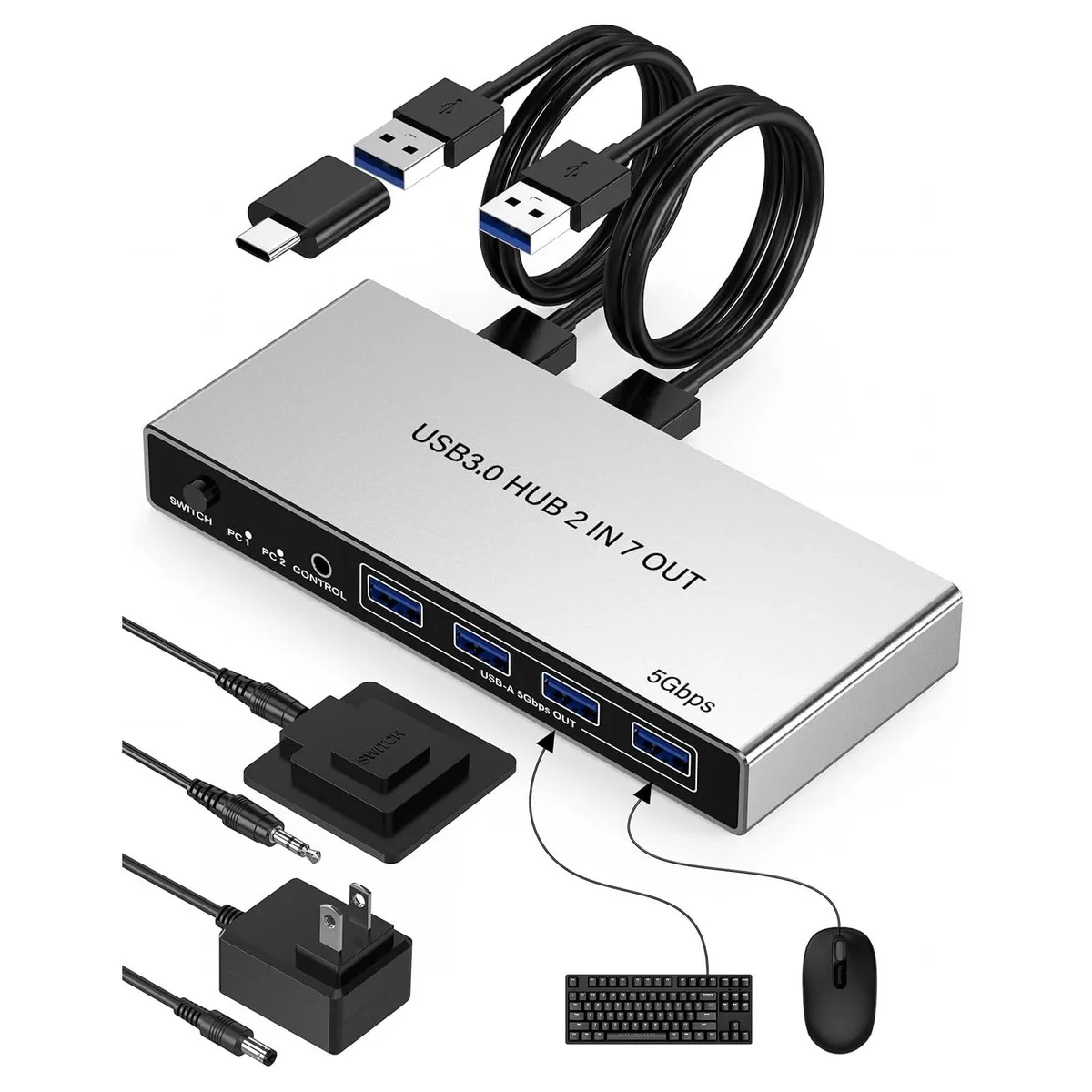 SMA SMA USB 3.0 Switch 2-in-7 4 USB-A 3 USB-C KVM Switch — product photo