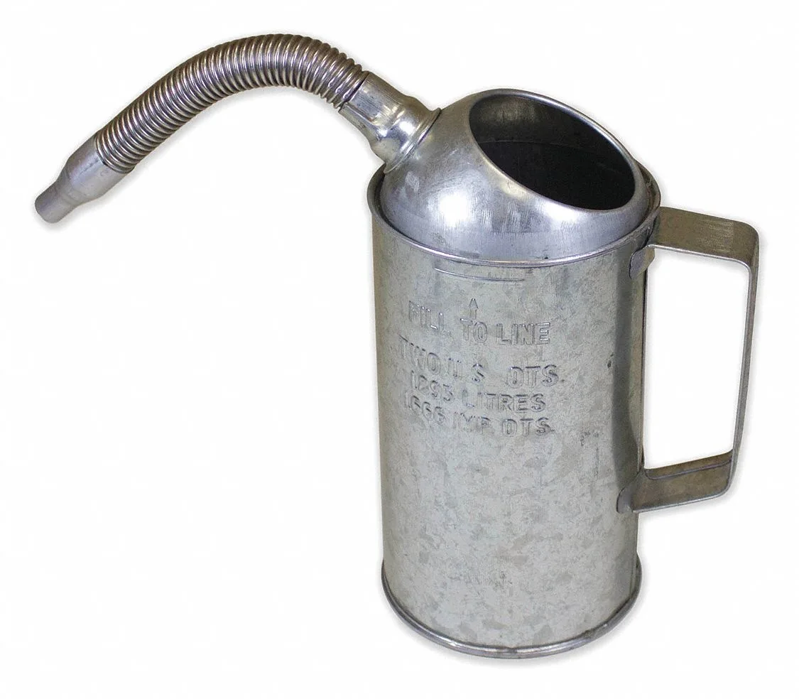 Galvanized 2 qt measuring container with flexible spout