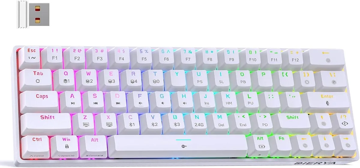 usbroway usbroway DK63 60% Wireless Gaming Keyboard Red Switch White — product photo