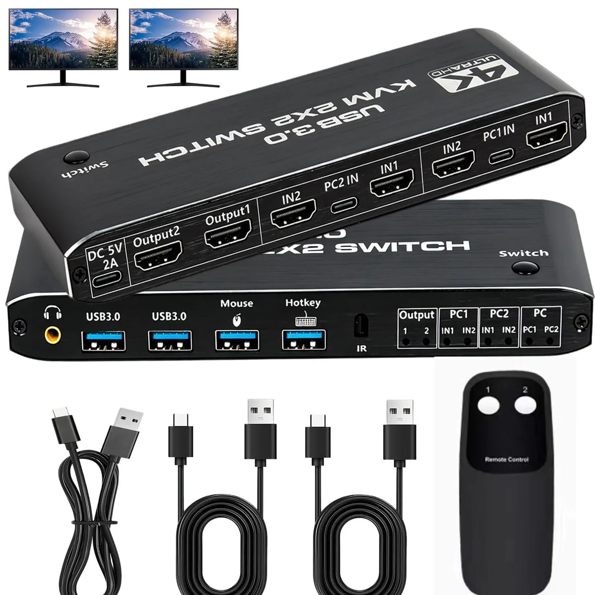 WRIARICH WRIARICH OKZ3 Dual Monitor HDMI KVM Switch 2 Computers 4K@60Hz — product photo