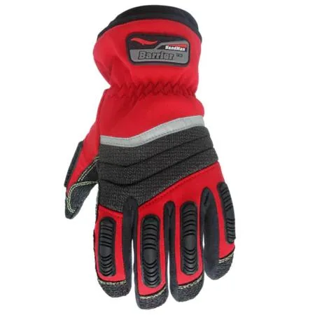 Pair of medium impact gloves with rough coarse palm and TPR finger shields