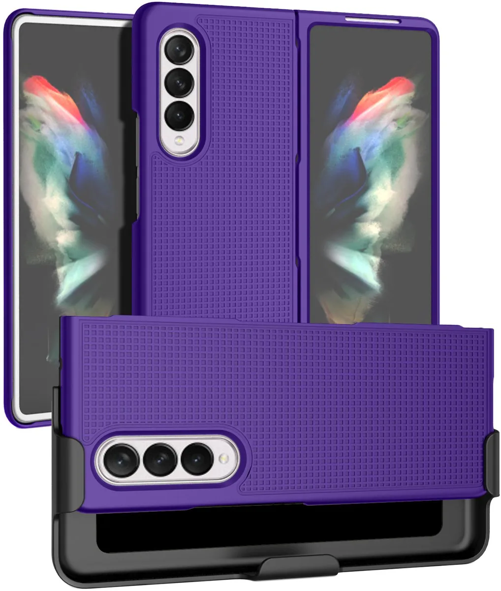 Nakedcellphone Nakedcellphone Grid Case + Belt Clip Holster Combo Purple for Samsung Galaxy Z Fold 3 5G (SM-F926) — product photo