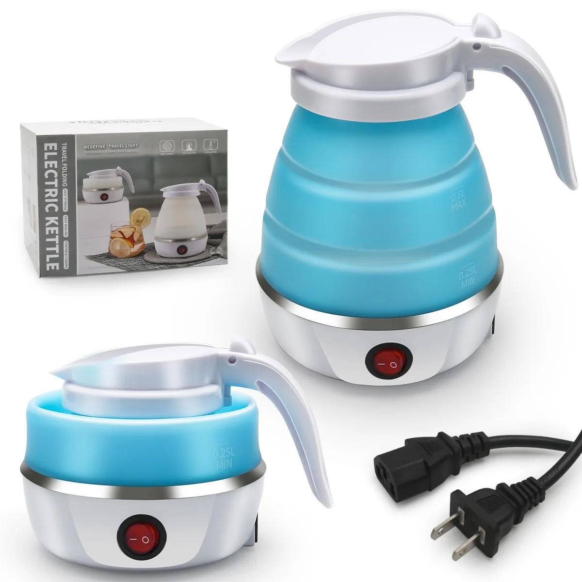  resgitiati WHH-649 Foldable Travel Kettle 600 ml Blue pro — product photo