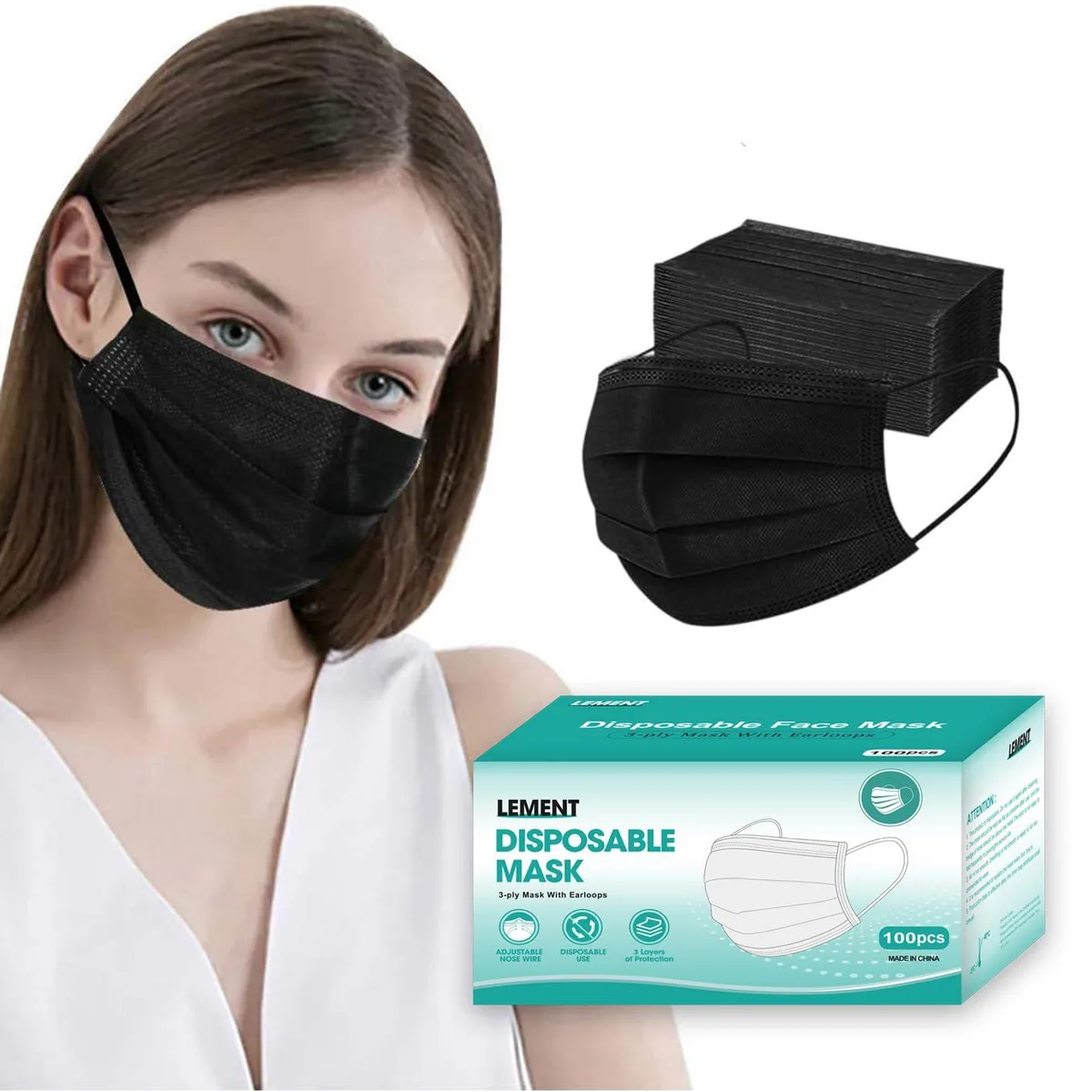  Humble Bee Disposable Face Masks Black 100 Pcs 3 Ply — product photo