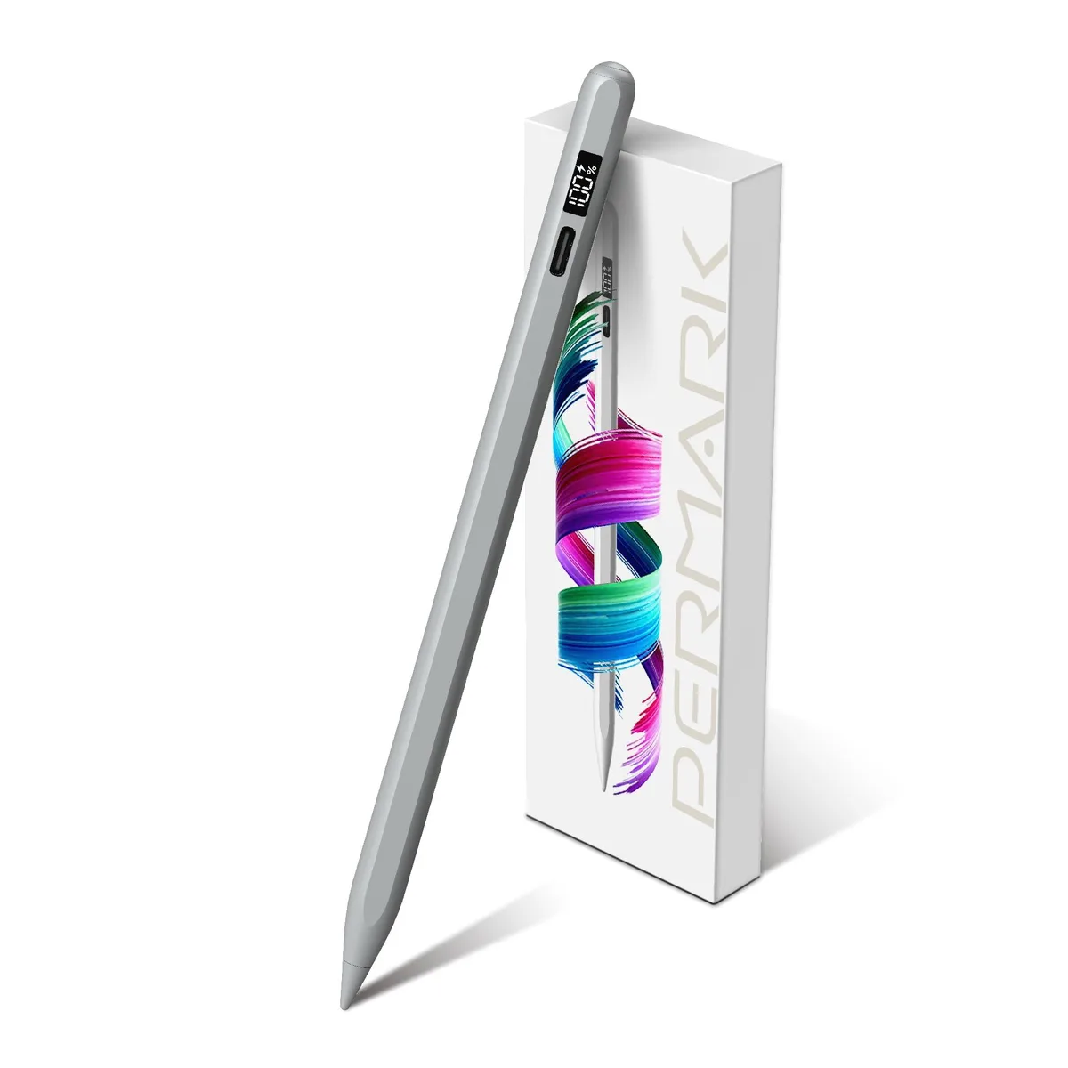PERMARK Stylus Pen for iPad 2018-2025 LED Display 15min Charge Dark Gray — product photo