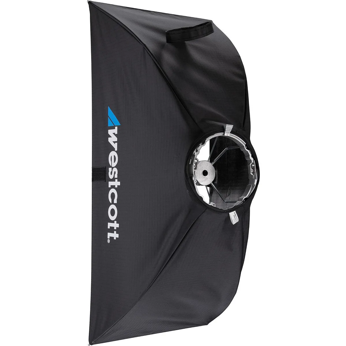 Rectangular Westcott softbox with silver interior and collapsible frame
