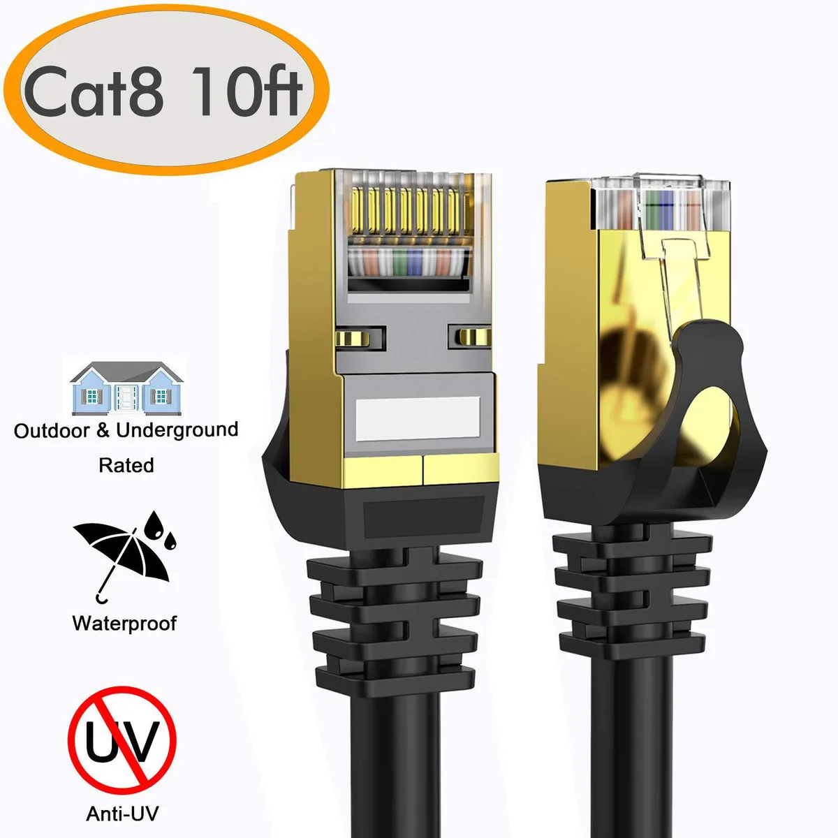 Leorex Leorex Cat 8 Network Ethernet Cable 10 ft 26AWG 40Gbps 2000Mhz SFTP Shielded Outdoor Weatherproof — product photo