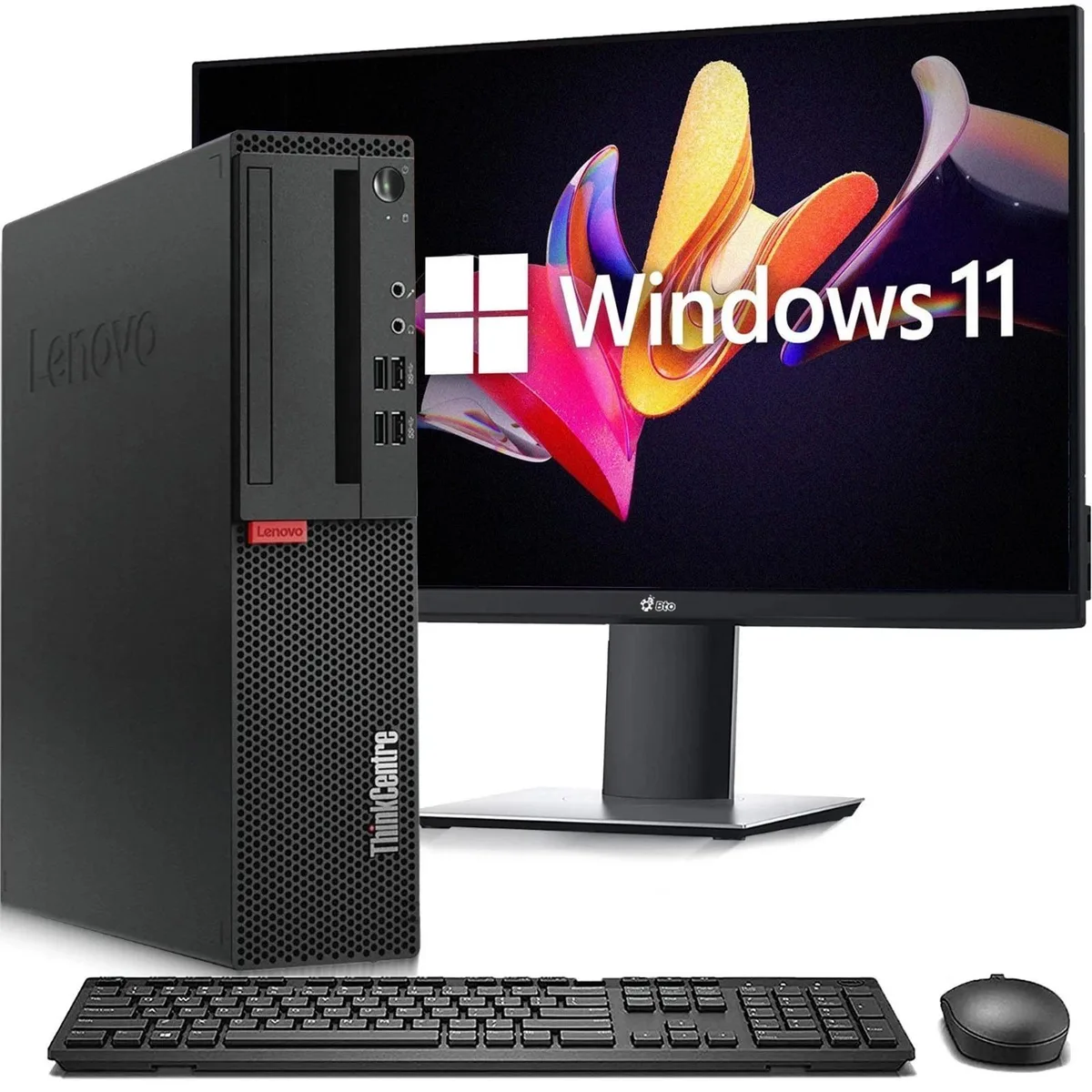 Lenovo Lenovo ThinkCentre M710 SFF desktop PC, i3-6100 3.70 GHz, 16GB DDR4, 256GB SSD, 24" monitor — product photo