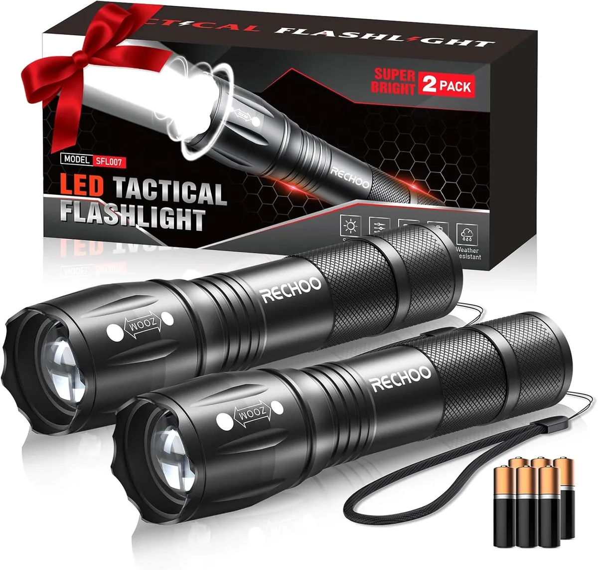 Two compact silver aluminium flashlights with zoomable heads and textured grips