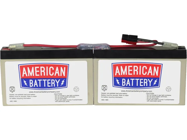 Rectangular black cartridge holding two sealed lead-acid batteries with connectors and metal enclosure