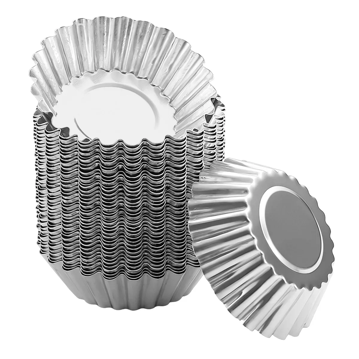 Forty silver aluminium tart molds with fluted sides