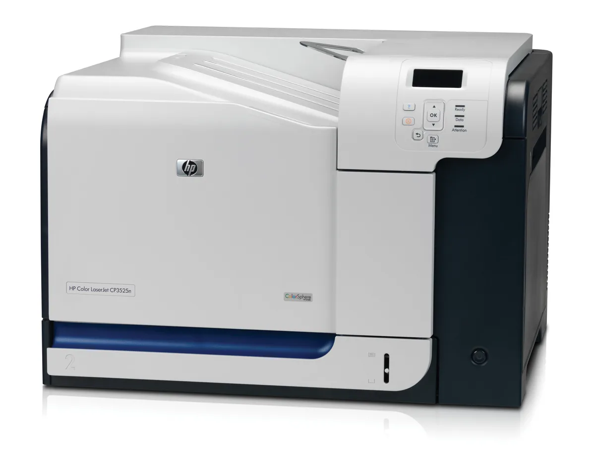 HP HP Color LaserJet CP3525dn printer CC470A 30 ppm 350-sheet input 250-sheet output — product photo