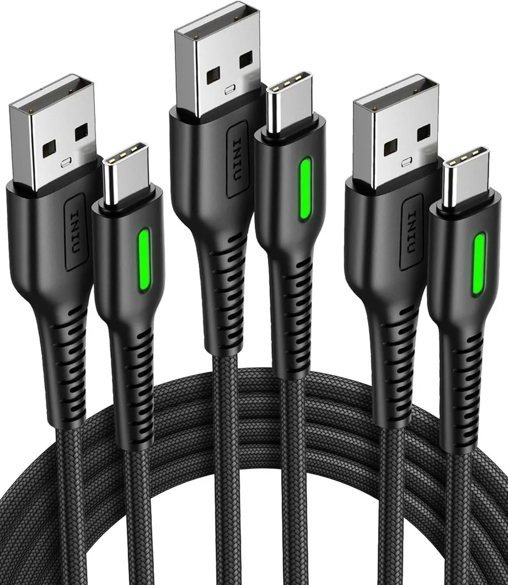 RUOCLRIS RUOCLRIS USB-A to USB-C Cable 3-Pack 3.1A 1.6/3.3/10ft Braided LED — product photo