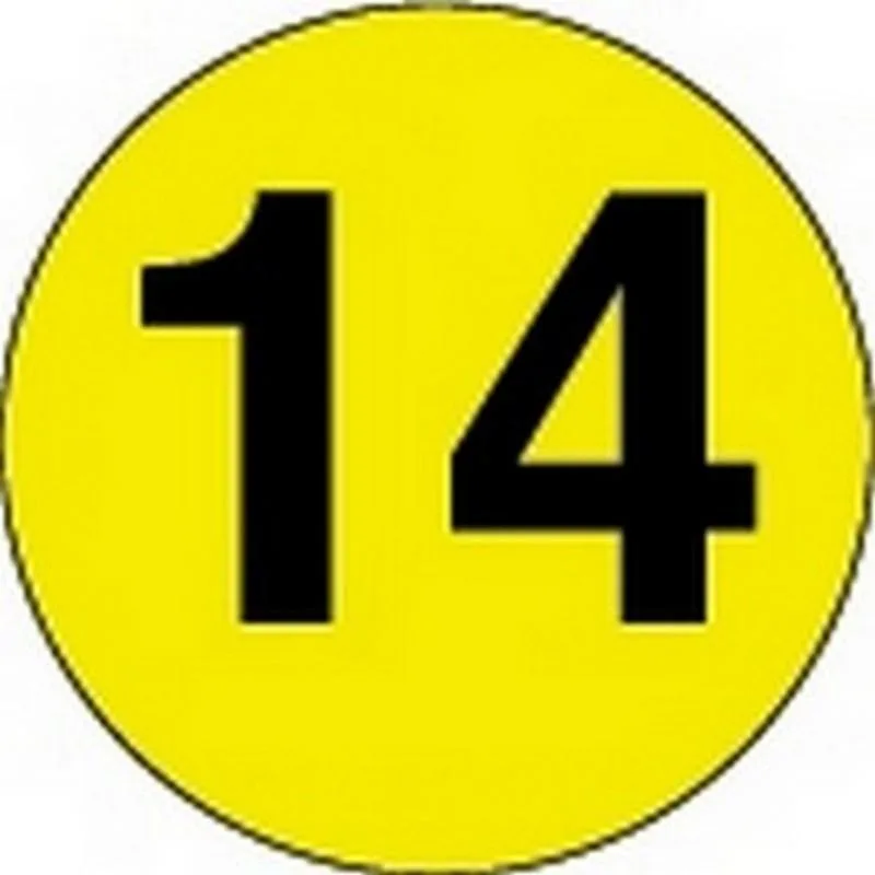 Decker Tape Products, Inc. Decker Tape Products, Inc. Number 14 Circle Labels 4" Diameter Bright Yellow/Black 500 per Roll — product photo