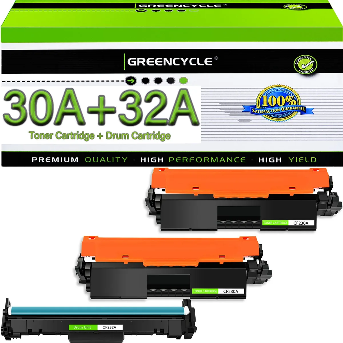 GREENCYCLE GREENCYCLE 30A CF230A 2-pack toner &amp; 32A CF232A drum — product photo