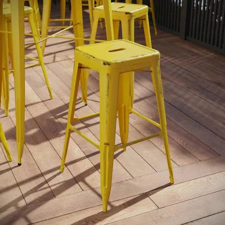 Flash Furniture Flash Furniture 30" High Backless Distressed Yellow Metal Barstool — product photo