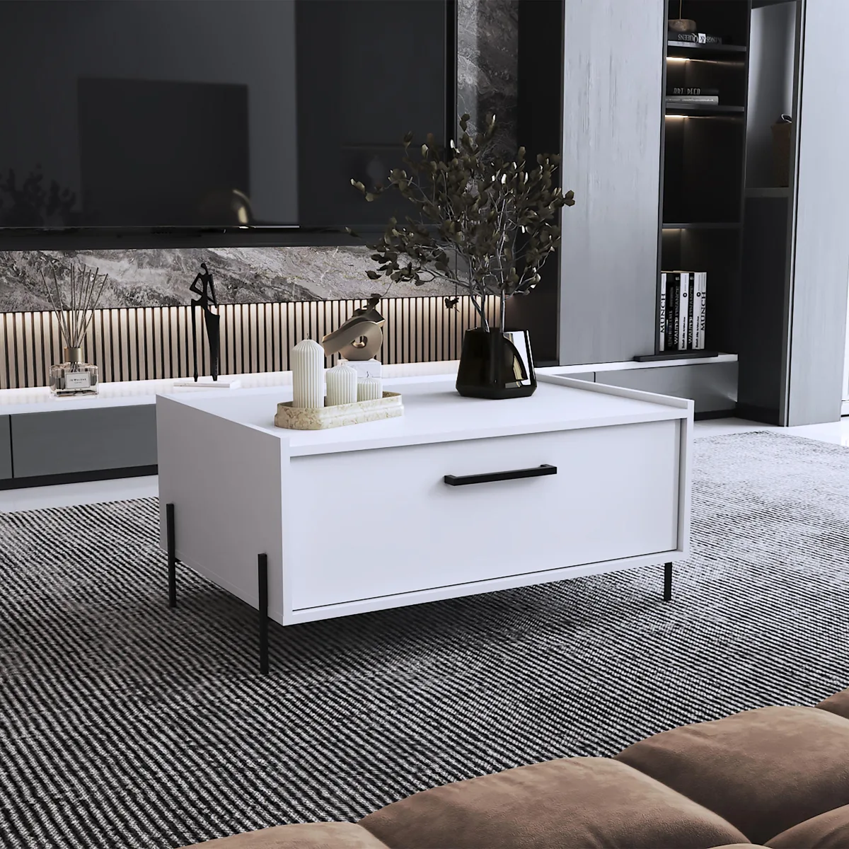tuphen tuphen Coffee Table 15.6" H White 1 Shelf 4 Legs — product photo