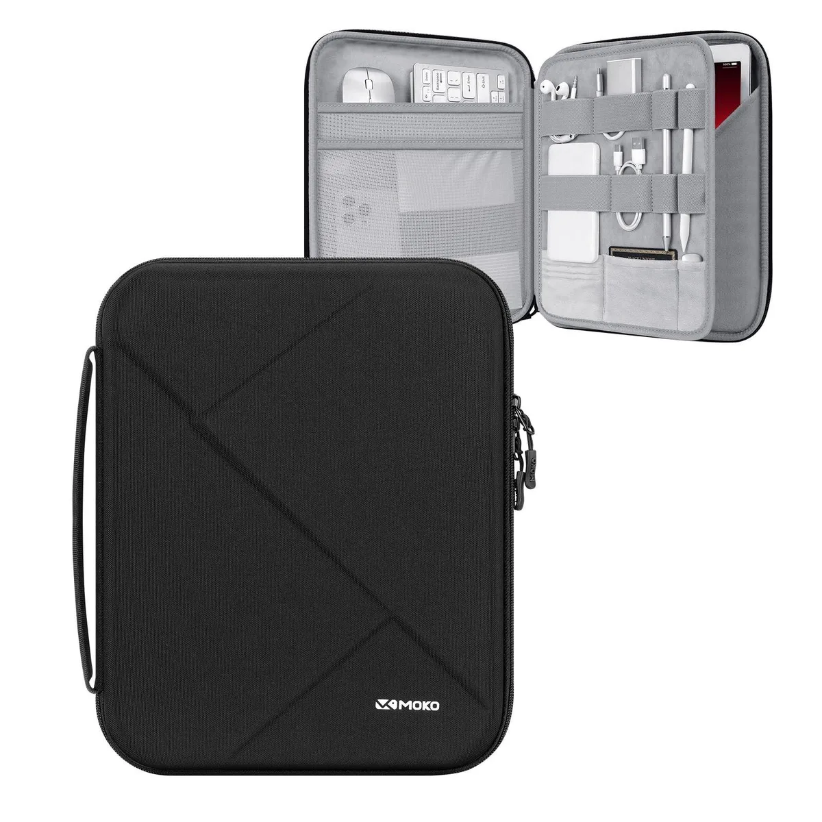 Moko Moko 9-11 Inch Tablet Sleeve Bag Hard EVA with Padded Handle Black 2 in 1 accessory — product photo