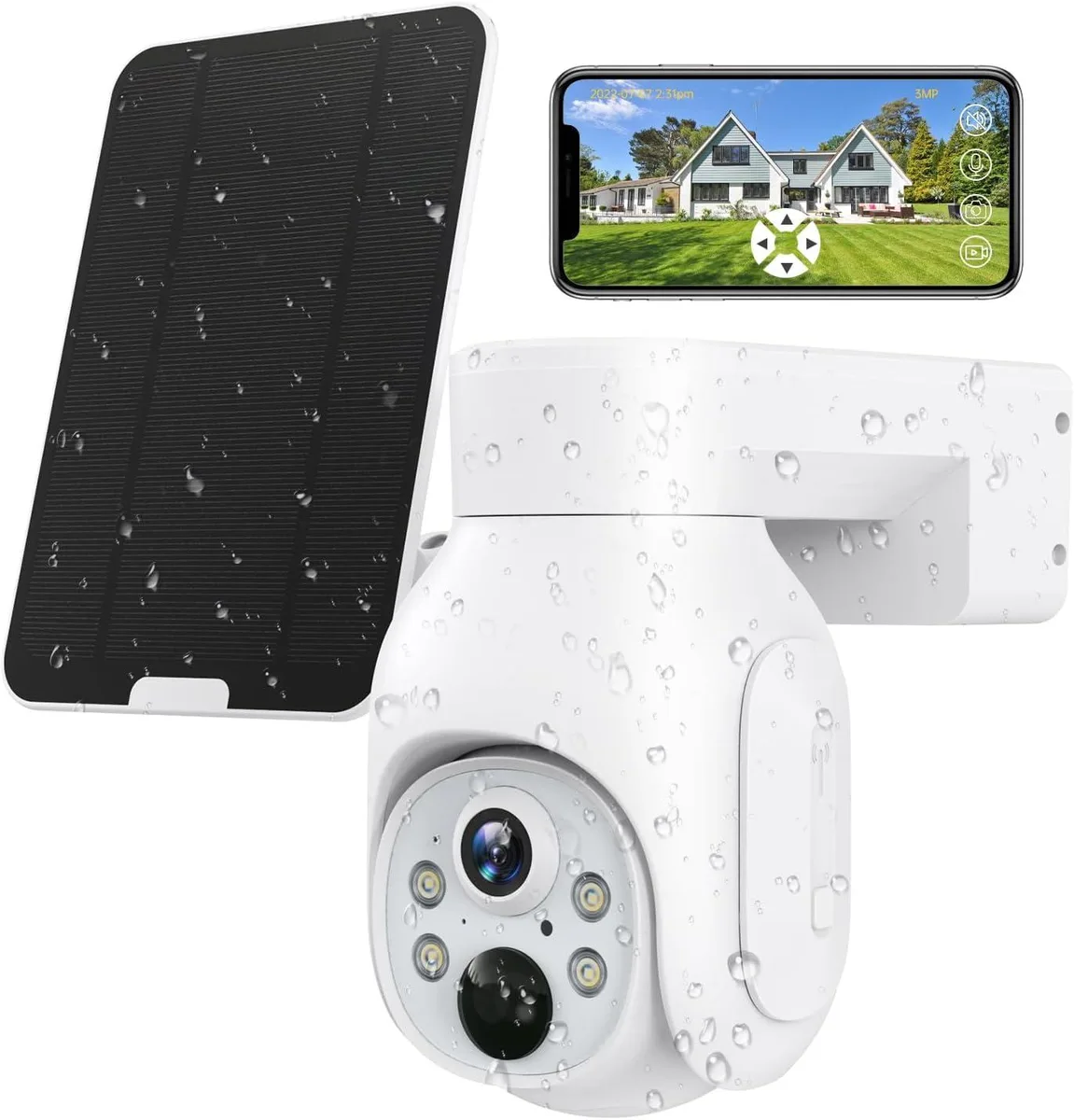 HISION HISION 4G LTE Cellular Security Camera Solar Panel SIM Card 3MP 2K Pan Tilt 355° 90° White — product photo