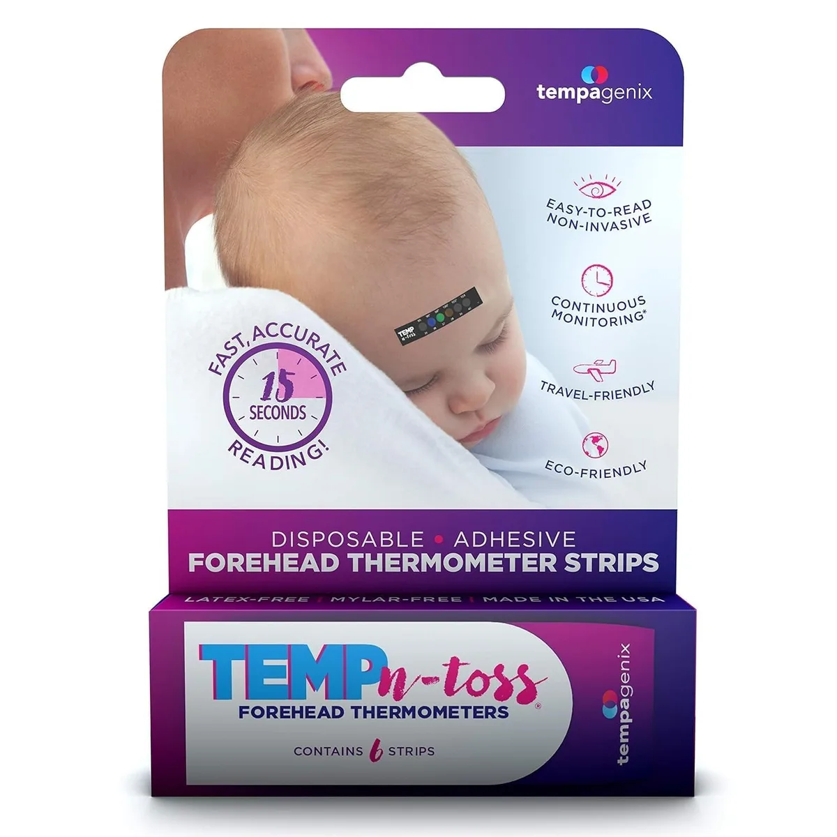 Disposable forehead thermometer strips black 94-104F pack of 12