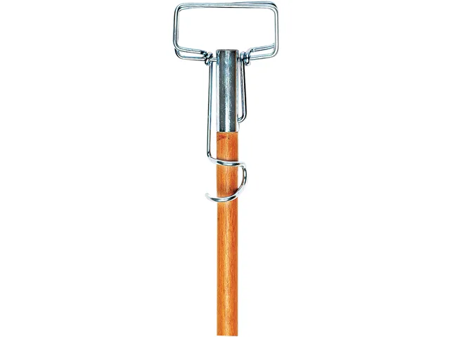 Natural wood mop handle with spring grip metal head, 60 inches long