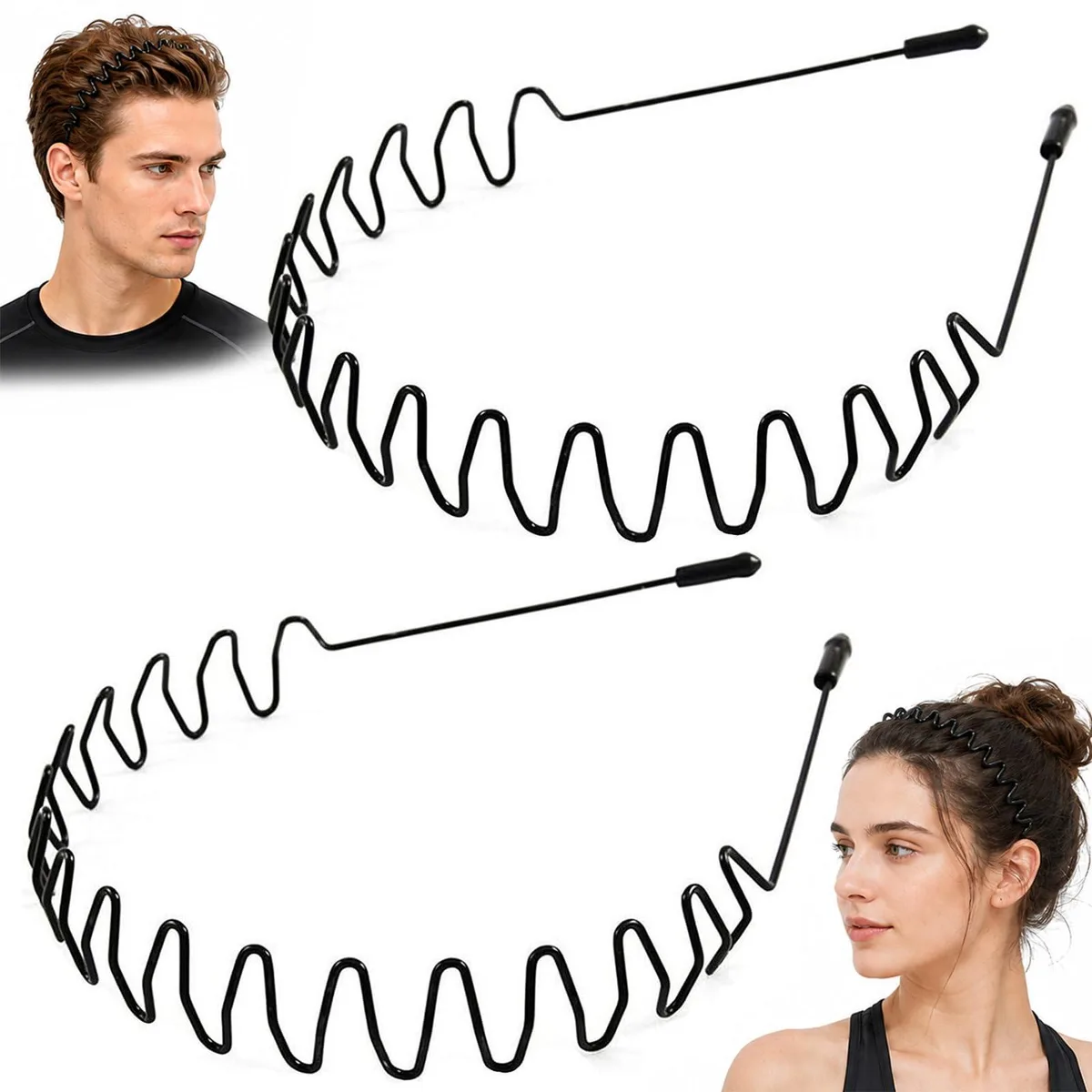  TOJOINOS 2 Pack Black Wavy Non-Slip Headbands — product photo