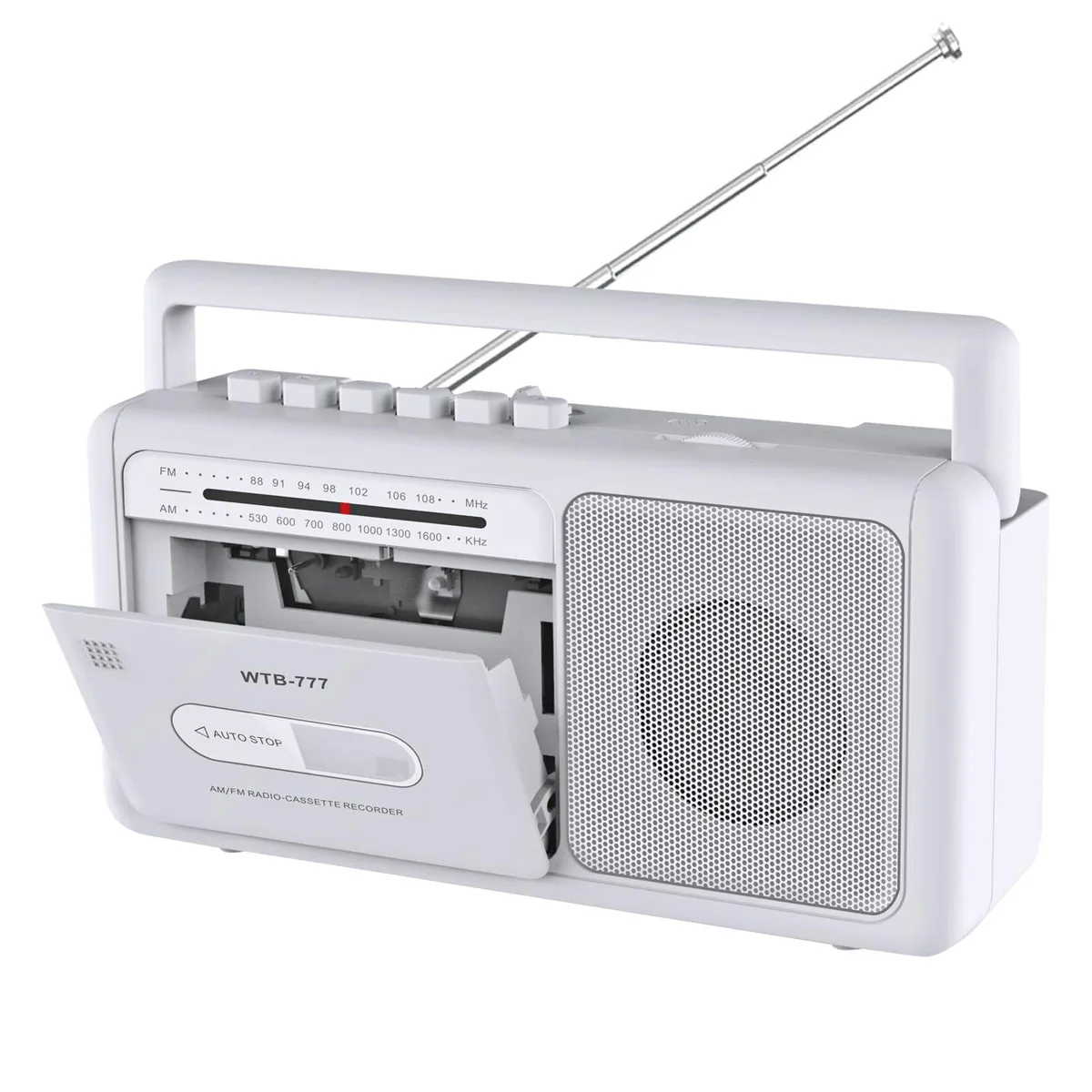  WTB-777 White Cassette Player AM/FM Bluetooth USB 3.5mm Jack — product photo