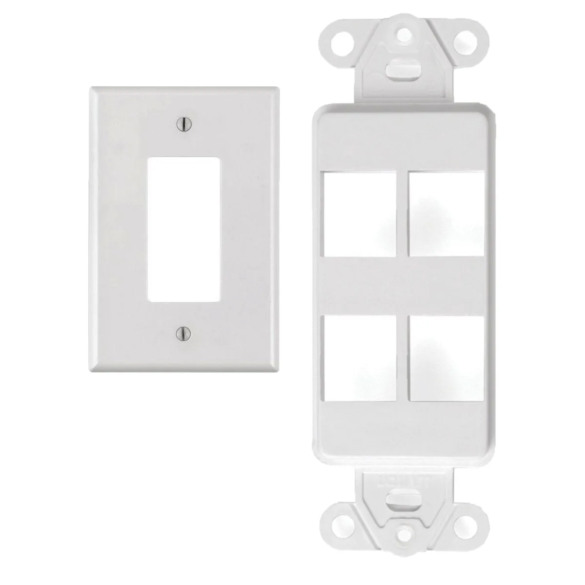 The Wires Zone The Wires Zone 4-Port Decora Keystone Wall Plate White — product photo