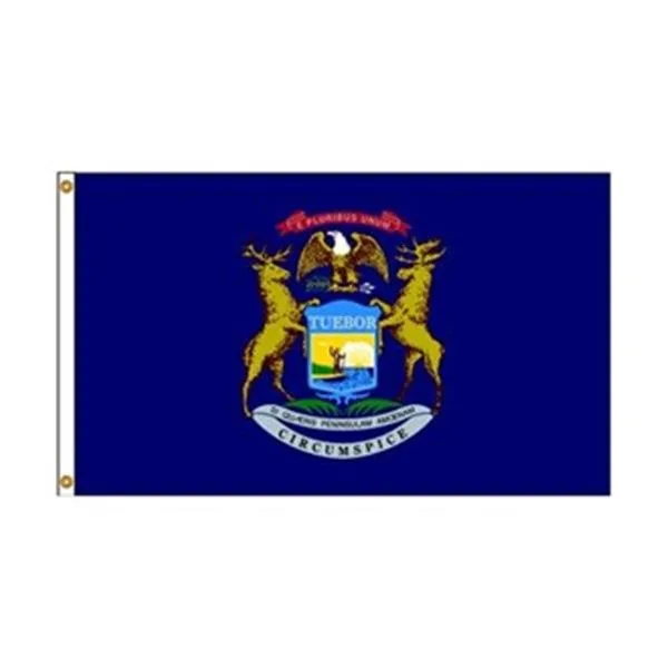 Michigan state flag, 5 by 8 feet, 200 denier nylon, grommeted header