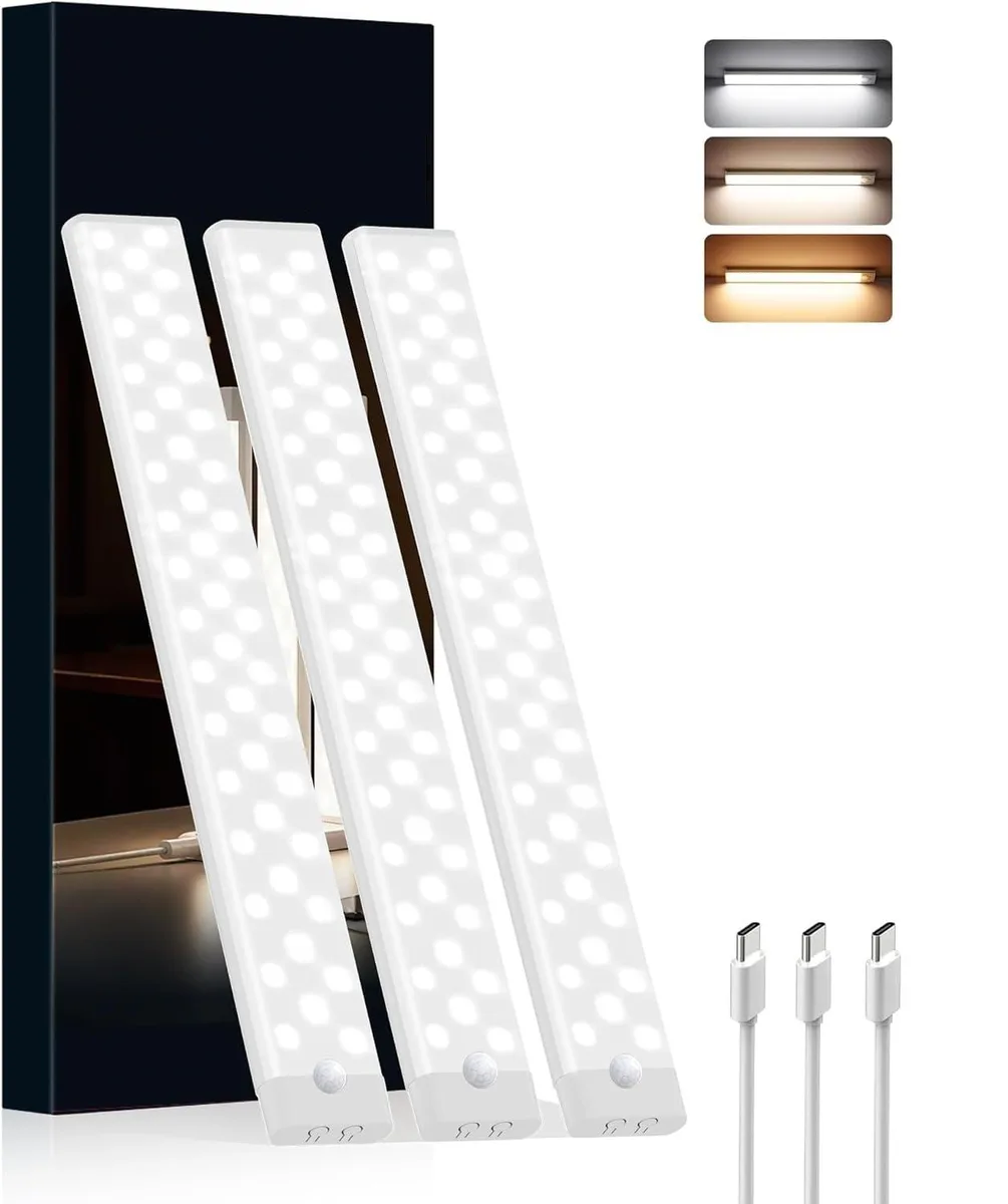 Three white 8-inch acrylic bars with clear prismatic covers, wireless and rechargeable