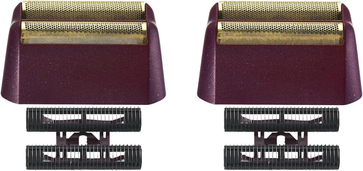 Two red replacement foil and cutter bar assemblies with gold foil and cutter bar