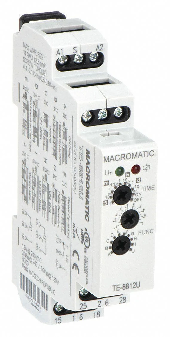 Square multifunction time delay relay, enclosed, DIN rail mount, screw clamp terminals