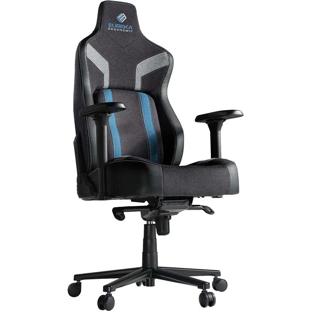 Blue gaming chair with adjustable lumbar pillow, 4D armrests, high-density foam seat and NanoAir fabric