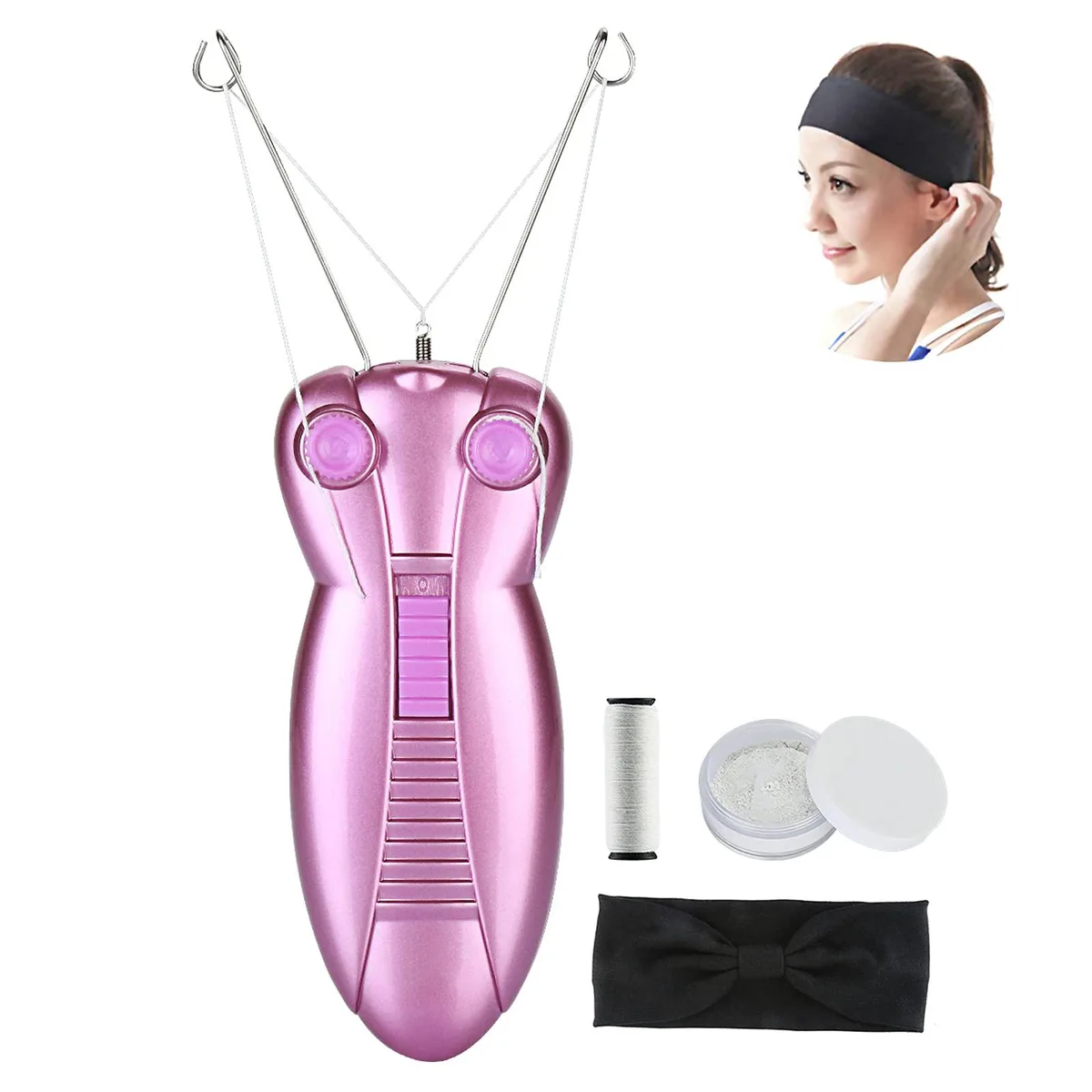 Pink electric foil shaver with single head and cotton thread mechanism