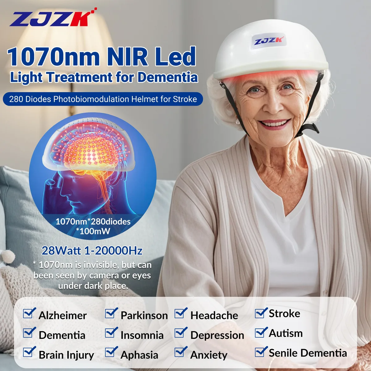 ZJZK ZJZK 1070nm-703 280 LED Near Infrared Helmet Home Health Care — product photo