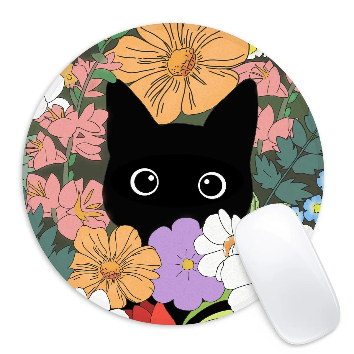  Adastrah Cute black cat 2 Round Mouse Pad 8.7 in — product photo