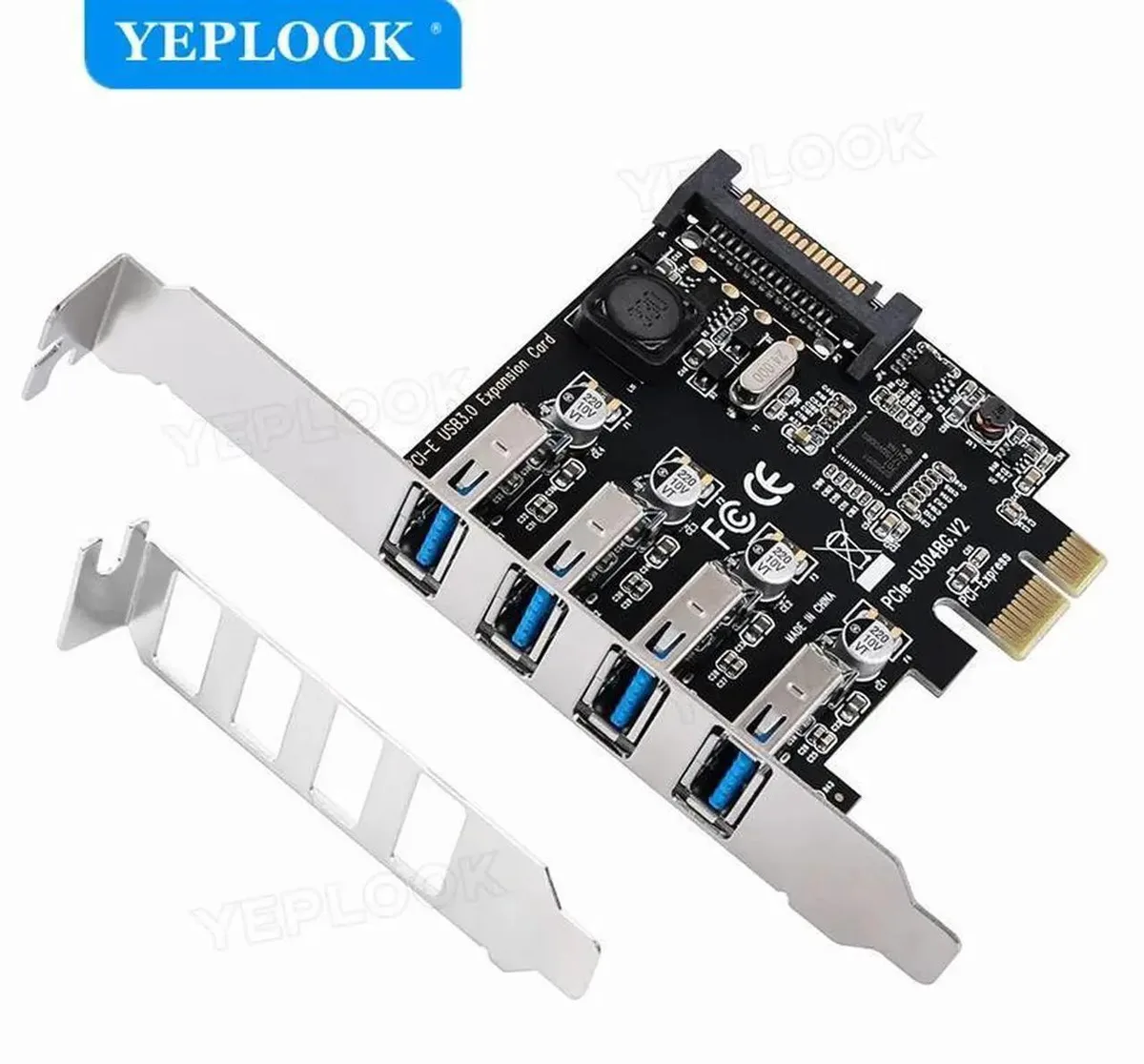 Vszerda Vszerda PCIe 1x 4 Ports USB 3.0 5Gbps Expansion Adapter Card with SATA Power Port 8 CM Short Bracket — product photo
