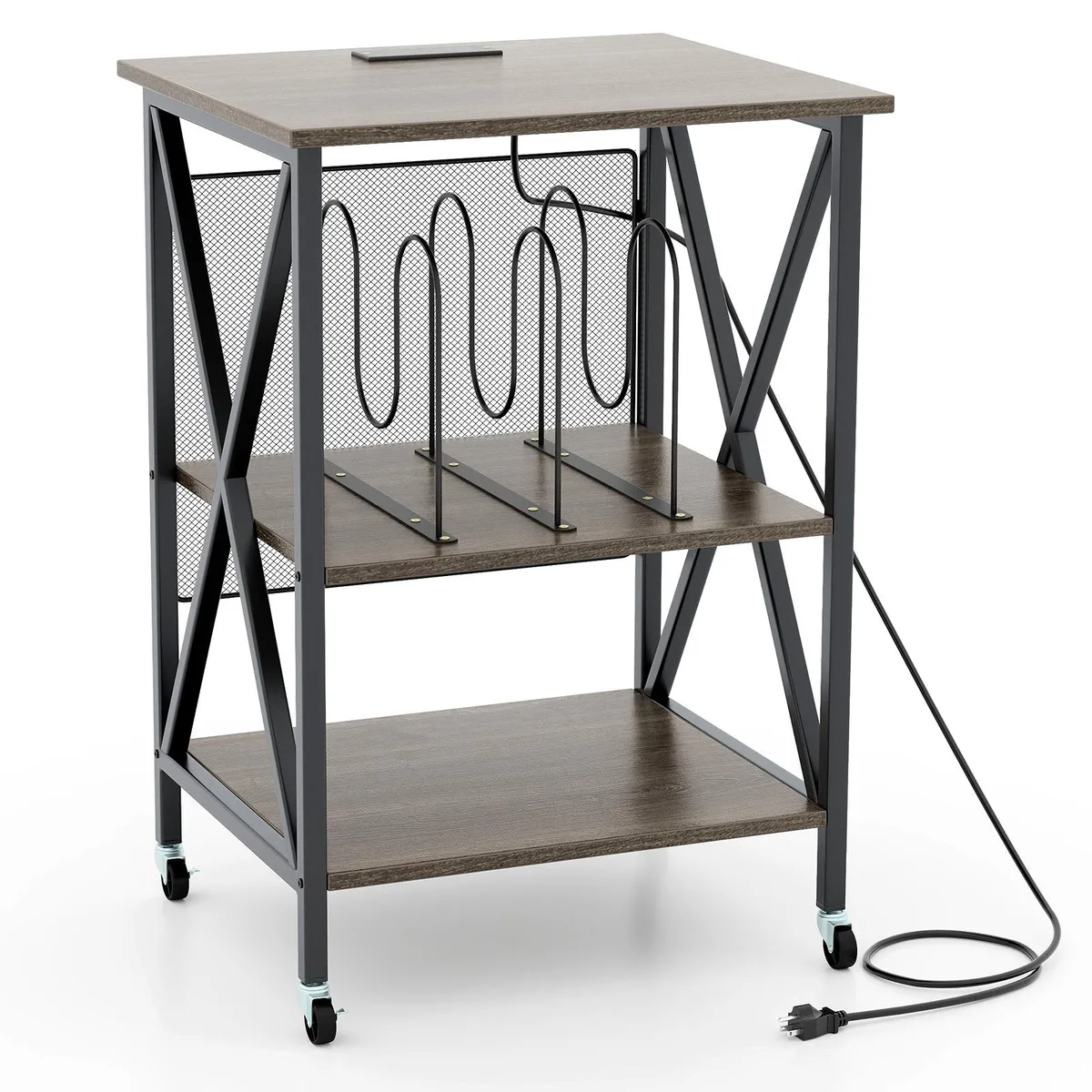 SlickBlue SlickBlue Mid-Century Record Player Stand with Charging Station Gray 20.5x18x30 — product photo