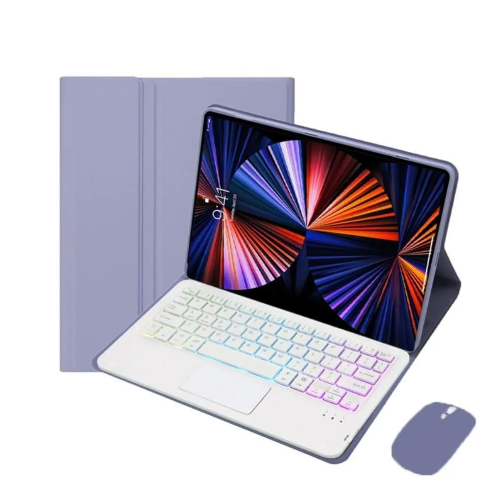 Lavender gray folio case with detachable backlit keyboard and mouse for 11.2 inch tablet