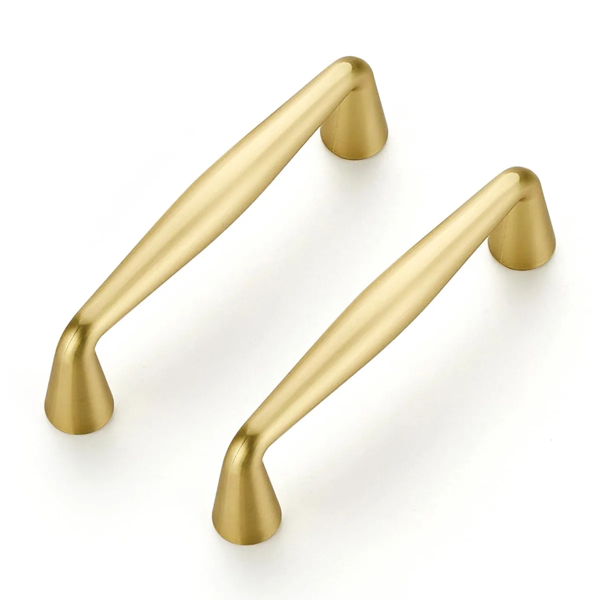 Five brushed gold cabinet handles, 3 inch zinc alloy, wide base