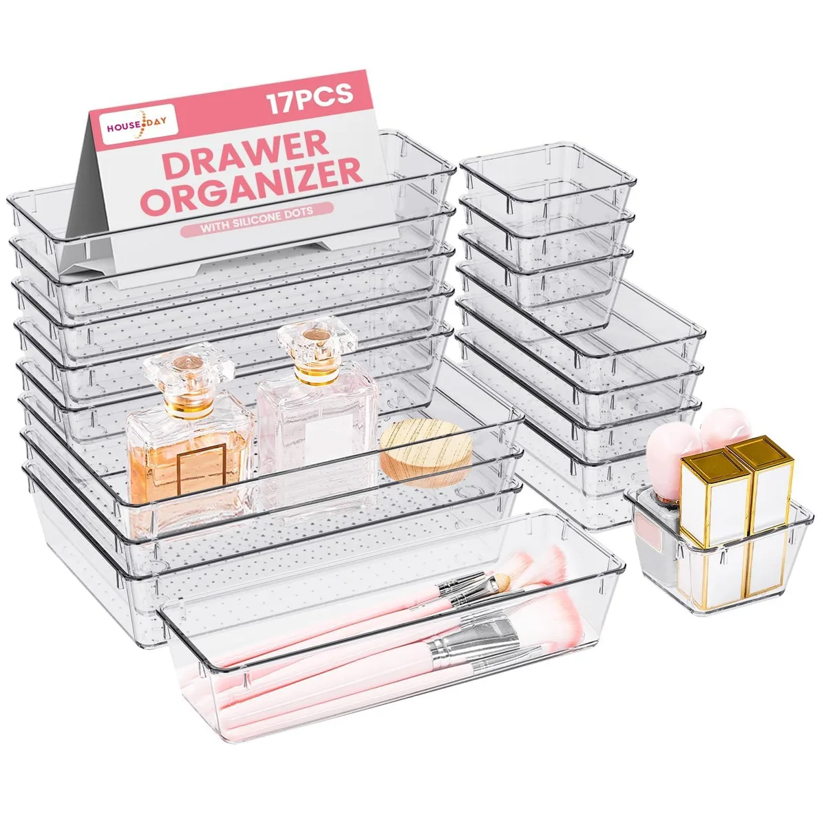  Decolav Clear Drawer Organizer 17 PCS Black 14.33in W x 12.83in H x 9.06in D — product photo