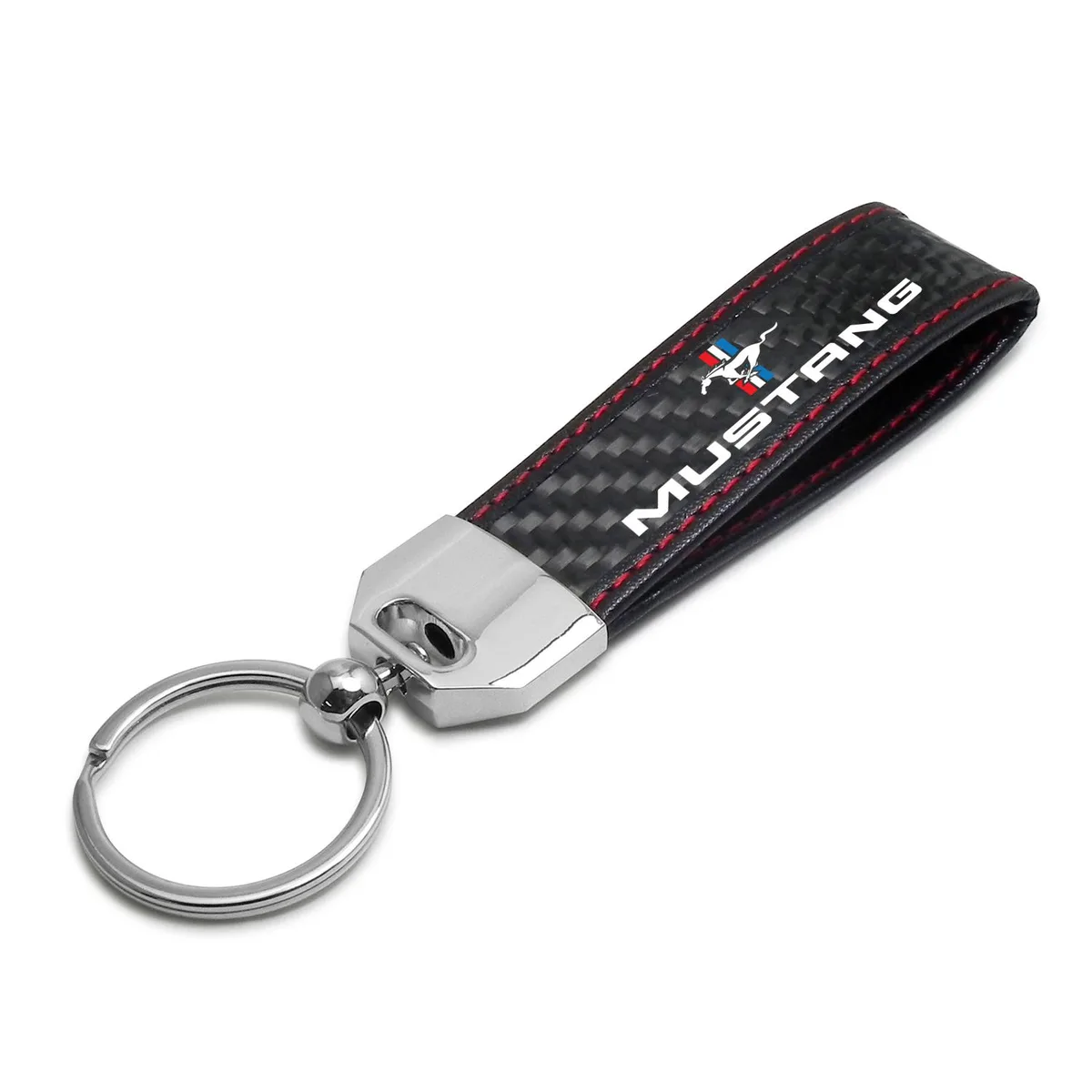 iPick Image, LLC iPick Image, LLC Ford Mustang Tri-Bar Carbon Fiber Key Chain Red Stitching — product photo