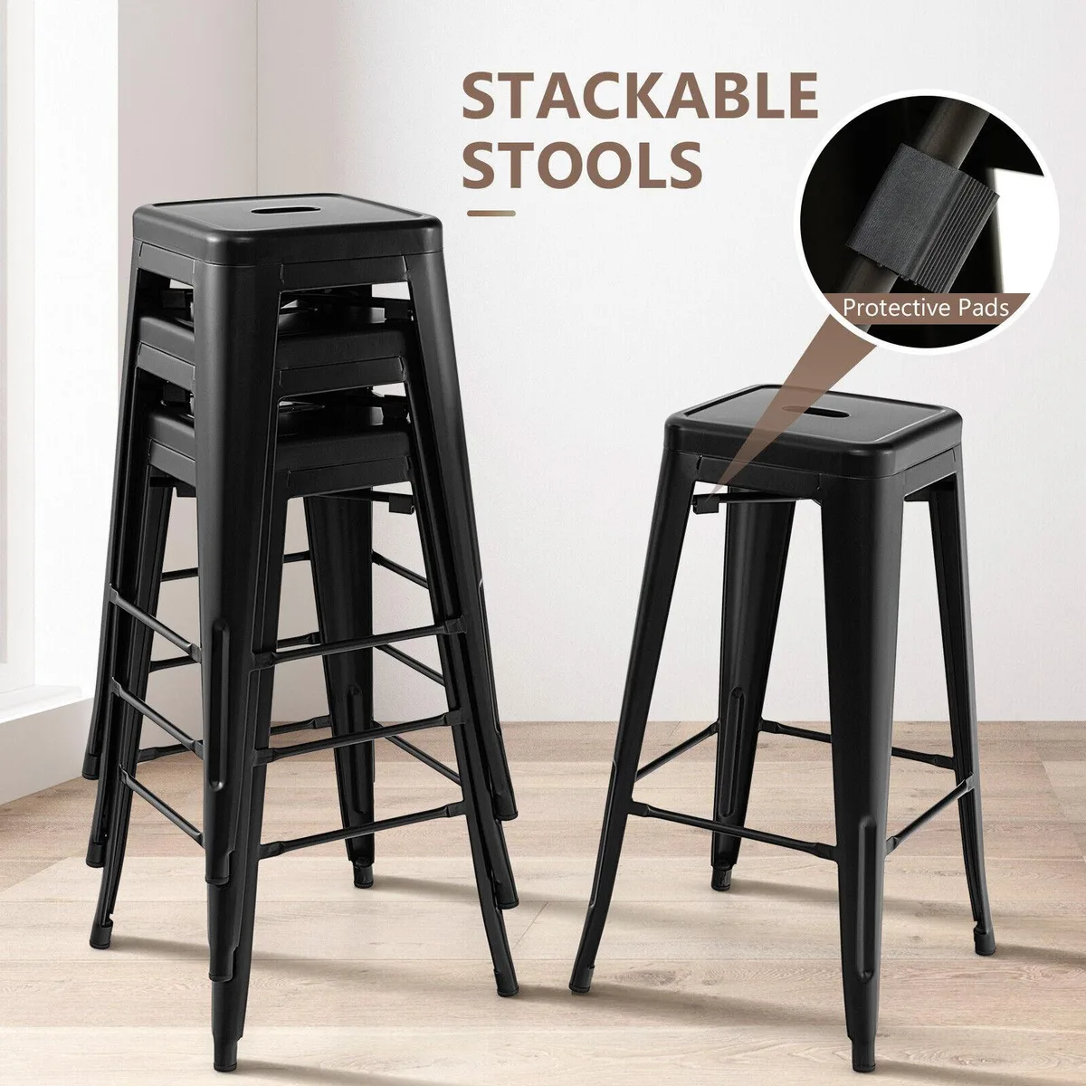 SlickBlue SlickBlue 30 Inch Barstools Set of 4 Square Seat Handling Hole Black — product photo