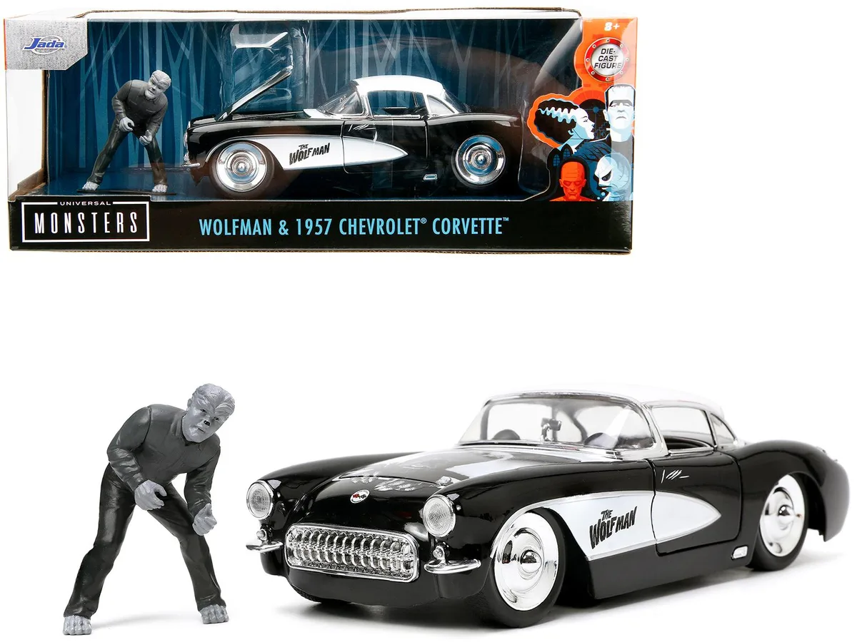 Jada Jada 1957 Chevrolet Corvette Universal Monsters 1/24 Diecast Car with Wolfman Figure — product photo