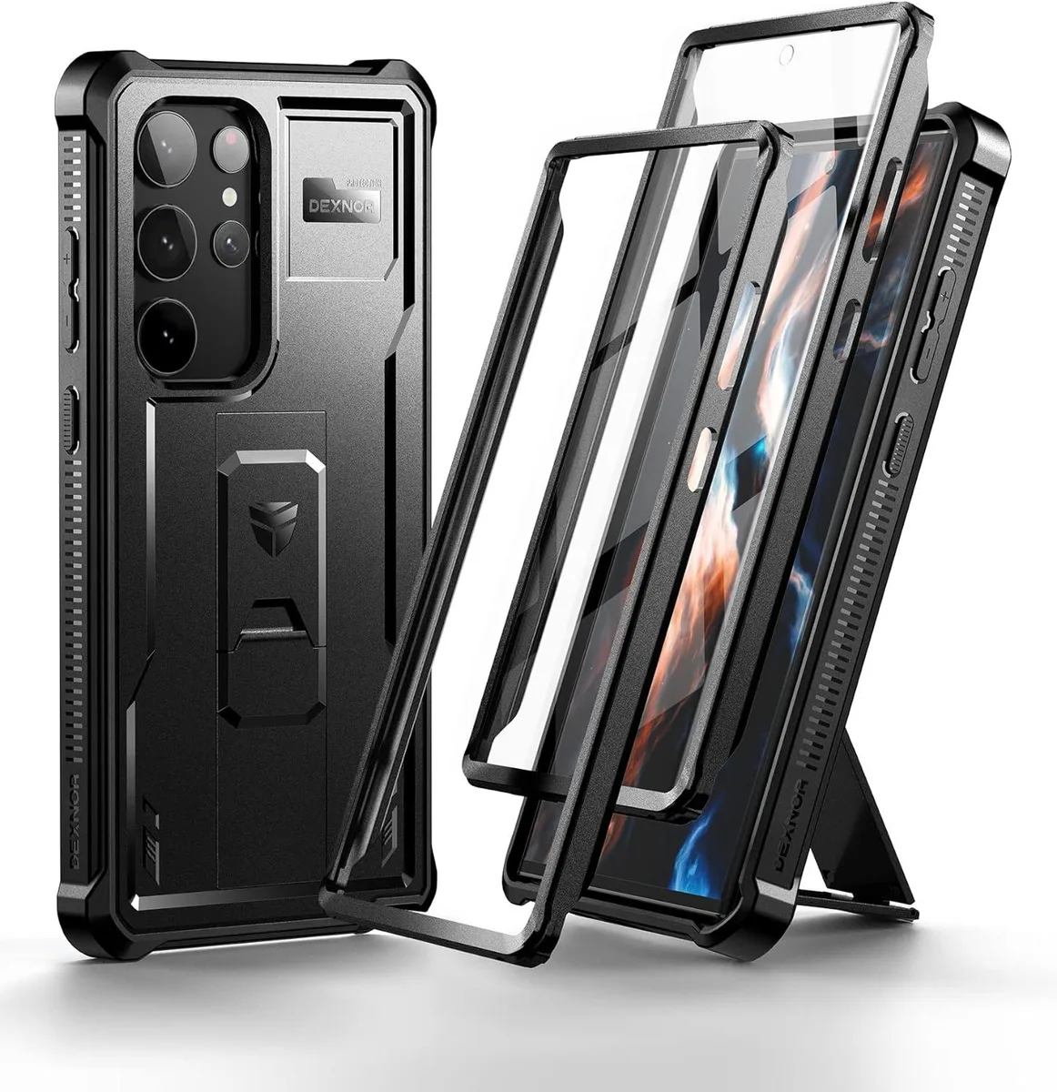 TAURKENAM TAURKENAM Samsung Galaxy S23 Ultra Case Double Front Frame Stand Black — product photo