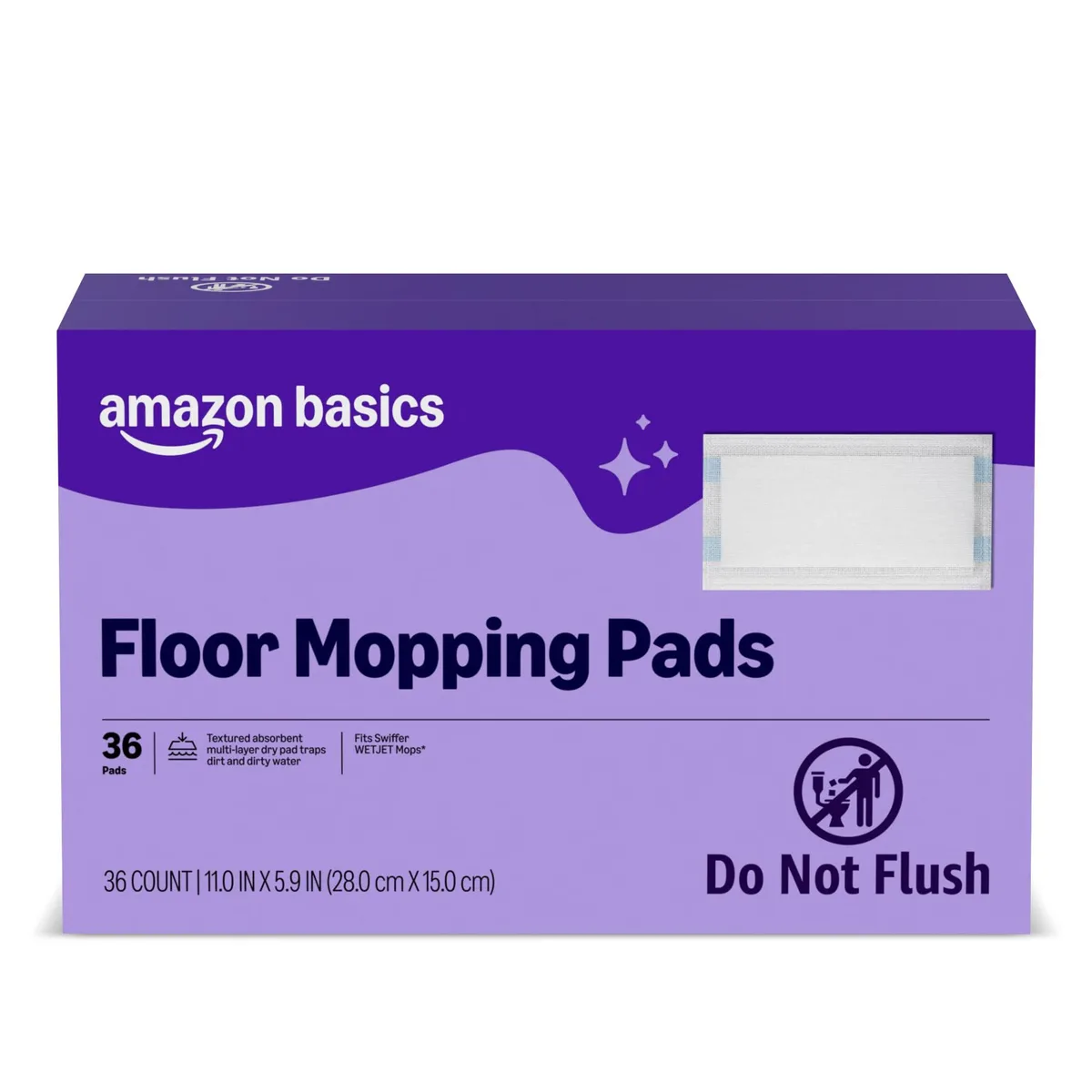 White rectangular wet mopping pads, 36 count, 11 by 5.9 inches